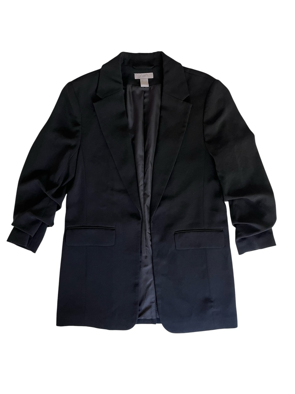 H&M Classic Black Open-Front Blazer with Ruched Sleeves